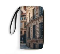 RKJVB Womens Wallet Multi-Pocket Long Wallet Facade Architecture Urban Image Leather Wallet for Women Ultra Slim Thin Wallet with Zipper Pocket for Shopping Work, style, 19.7x10.5cm, Modern