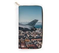 RKJVB Womens Wallet Multi-Pocket Long Wallet Fighter Jets Fly over Cities Leather Wallet for Women Ultra Slim Thin Wallet with Zipper Pocket for Shopping Work, style, 19.7x10.5cm