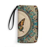 RKJVB Womens Wallet Multi-Pocket Long Wallet Flourishing Garden Butterfly Leather Wallet for Women Ultra Slim Thin Wallet with Zipper Pocket for Shopping Work, style, 19.7x10.5cm, Modern