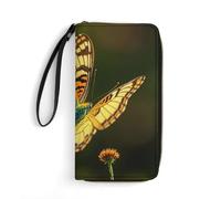 RKJVB Womens Wallet Multi-Pocket Long Wallet Flying Golden Butterfly Leather Wallet for Women Ultra Slim Thin Wallet with Zipper Pocket for Shopping Work, style, 19.7x10.5cm, Modern