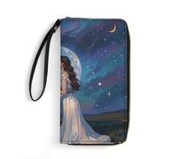 RKJVB Womens Wallet Multi-Pocket Long Wallet Friendship Under The Giant Moon Leather Wallet for Women Ultra Slim Thin Wallet with Zipper Pocket for Shopping Work, style, 19.7x10.5cm, Modern