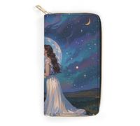 RKJVB Womens Wallet Multi-Pocket Long Wallet Friendship Under The Giant Moon Leather Wallet for Women Ultra Slim Thin Wallet with Zipper Pocket for Shopping Work, style, 19.7x10.5cm