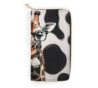 RKJVB Womens Wallet Multi-Pocket Long Wallet Giraffe Bites The Rose Leather Wallet for Women Ultra Slim Thin Wallet with Zipper Pocket for Shopping Work, style, 19.7x10.5cm