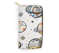 RKJVB Womens Wallet Multi-Pocket Long Wallet Graffiti Astronaut Spacecraft Leather Wallet for Women Ultra Slim Thin Wallet with Zipper Pocket for Shopping Work, style, 19.7x10.5cm