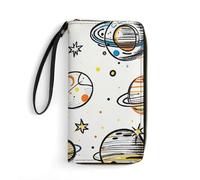 RKJVB Womens Wallet Multi-Pocket Long Wallet Graffiti Astronaut Spacecraft Leather Wallet for Women Ultra Slim Thin Wallet with Zipper Pocket for Shopping Work, style, 19.7x10.5cm, Modern