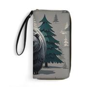 RKJVB Womens Wallet Multi-Pocket Long Wallet Grey Bear Pine Tree Silhouette Pattern Leather Wallet for Women Ultra Slim Thin Wallet with Zipper Pocket for Shopping Work, style, 19.7x10.5cm, Modern