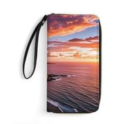 RKJVB Womens Wallet Multi-Pocket Long Wallet Hawaiian Sunset Leather Wallet for Women Ultra Slim Thin Wallet with Zipper Pocket for Shopping Work, style, 19.7x10.5cm, Modern
