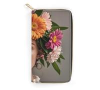 RKJVB Womens Wallet Multi-Pocket Long Wallet Head Wearing Floral Vortex Shape Leather Wallet for Women Ultra Slim Thin Wallet with Zipper Pocket for Shopping Work, style, 19.7x10.5cm