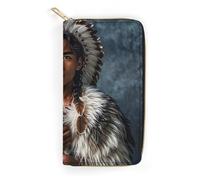 RKJVB Womens Wallet Multi-Pocket Long Wallet Indigenous People And Wolves Leather Wallet for Women Ultra Slim Thin Wallet with Zipper Pocket for Shopping Work, style, 19.7x10.5cm