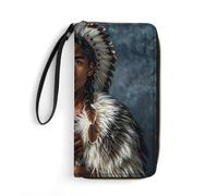 RKJVB Womens Wallet Multi-Pocket Long Wallet Indigenous People And Wolves Leather Wallet for Women Ultra Slim Thin Wallet with Zipper Pocket for Shopping Work, style, 19.7x10.5cm, Modern