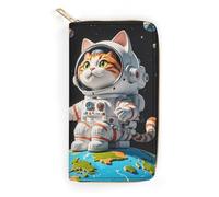 RKJVB Womens Wallet Multi-Pocket Long Wallet Interesting Astronaut Cat Leather Wallet for Women Ultra Slim Thin Wallet with Zipper Pocket for Shopping Work, style, 19.7x10.5cm