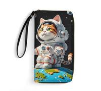 RKJVB Womens Wallet Multi-Pocket Long Wallet Interesting Astronaut Cat Leather Wallet for Women Ultra Slim Thin Wallet with Zipper Pocket for Shopping Work, style, 19.7x10.5cm, Modern
