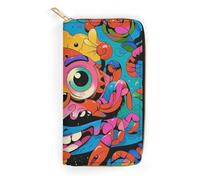 RKJVB Womens Wallet Multi-Pocket Long Wallet Interesting Faces And Crabs Leather Wallet for Women Ultra Slim Thin Wallet with Zipper Pocket for Shopping Work, style, 19.7x10.5cm