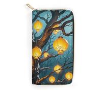 RKJVB Womens Wallet Multi-Pocket Long Wallet Lanterns Hang from The Trees Leather Wallet for Women Ultra Slim Thin Wallet with Zipper Pocket for Shopping Work, style, 19.7x10.5cm