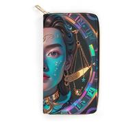 RKJVB Womens Wallet Multi-Pocket Long Wallet Libra's Interesting Face Leather Wallet for Women Ultra Slim Thin Wallet with Zipper Pocket for Shopping Work, style, 19.7x10.5cm