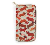 RKJVB Womens Wallet Multi-Pocket Long Wallet Many Romantic Dachshunds Leather Wallet for Women Ultra Slim Thin Wallet with Zipper Pocket for Shopping Work, style, 19.7x10.5cm