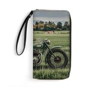 RKJVB Womens Wallet Multi-Pocket Long Wallet Motorcycles on Green Grass Leather Wallet for Women Ultra Slim Thin Wallet with Zipper Pocket for Shopping Work, style, 19.7x10.5cm, Modern