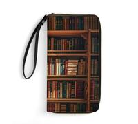 RKJVB Womens Wallet Multi-Pocket Long Wallet Old Bookshelf Leather Wallet for Women Ultra Slim Thin Wallet with Zipper Pocket for Shopping Work, style, 19.7x10.5cm, Modern