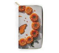 RKJVB Womens Wallet Multi-Pocket Long Wallet Orange Butterfly Moon Leather Wallet for Women Ultra Slim Thin Wallet with Zipper Pocket for Shopping Work, style, 19.7x10.5cm