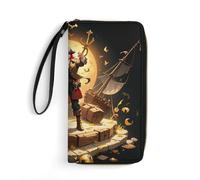 RKJVB Womens Wallet Multi-Pocket Long Wallet Pirate Golden Secret Sea Leather Wallet for Women Ultra Slim Thin Wallet with Zipper Pocket for Shopping Work, style, 19.7x10.5cm, Modern