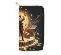 RKJVB Womens Wallet Multi-Pocket Long Wallet Pirate Golden Secret Sea Leather Wallet for Women Ultra Slim Thin Wallet with Zipper Pocket for Shopping Work, style, 19.7x10.5cm