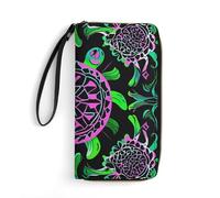RKJVB Womens Wallet Multi-Pocket Long Wallet Psychedelic Sea Turtle Leather Wallet for Women Ultra Slim Thin Wallet with Zipper Pocket for Shopping Work, style, 19.7x10.5cm, Modern