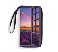 RKJVB Womens Wallet Multi-Pocket Long Wallet Purple Sunset Lavender Flower Leather Wallet for Women Ultra Slim Thin Wallet with Zipper Pocket for Shopping Work, style, 19.7x10.5cm, Modern