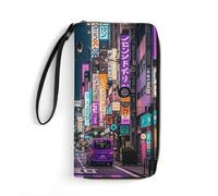 RKJVB Womens Wallet Multi-Pocket Long Wallet Purple Tokyo Streets Leather Wallet for Women Ultra Slim Thin Wallet with Zipper Pocket for Shopping Work, style, 19.7x10.5cm, Modern