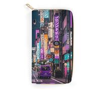 RKJVB Womens Wallet Multi-Pocket Long Wallet Purple Tokyo Streets Leather Wallet for Women Ultra Slim Thin Wallet with Zipper Pocket for Shopping Work, style, 19.7x10.5cm