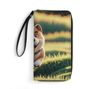 RKJVB Womens Wallet Multi-Pocket Long Wallet Real Maji Dog Running Leather Wallet for Women Ultra Slim Thin Wallet with Zipper Pocket for Shopping Work, style, 19.7x10.5cm, Modern