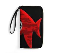 RKJVB Womens Wallet Multi-Pocket Long Wallet Red-black Shark Leather Wallet for Women Ultra Slim Thin Wallet with Zipper Pocket for Shopping Work, style, 19.7x10.5cm, Modern