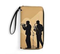 RKJVB Womens Wallet Multi-Pocket Long Wallet Silhouette of A Jazz Quartet Performing Leather Wallet for Women Ultra Slim Thin Wallet with Zipper Pocket for Shopping Work, style, 19.7x10.5cm, Modern