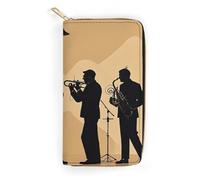 RKJVB Womens Wallet Multi-Pocket Long Wallet Silhouette of A Jazz Quartet Performing Leather Wallet for Women Ultra Slim Thin Wallet with Zipper Pocket for Shopping Work, style, 19.7x10.5cm