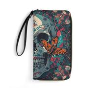 RKJVB Womens Wallet Multi-Pocket Long Wallet Skeleton Death Moth Leather Wallet for Women Ultra Slim Thin Wallet with Zipper Pocket for Shopping Work, style, 19.7x10.5cm, Modern