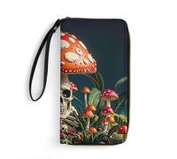 RKJVB Womens Wallet Multi-Pocket Long Wallet Skeleton Mystery Mushroom Leather Wallet for Women Ultra Slim Thin Wallet with Zipper Pocket for Shopping Work, style, 19.7x10.5cm, Modern