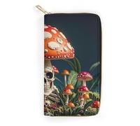 RKJVB Womens Wallet Multi-Pocket Long Wallet Skeleton Mystery Mushroom Leather Wallet for Women Ultra Slim Thin Wallet with Zipper Pocket for Shopping Work, style, 19.7x10.5cm