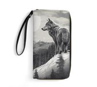 RKJVB Womens Wallet Multi-Pocket Long Wallet Snow Mountain Lone Wolf Leather Wallet for Women Ultra Slim Thin Wallet with Zipper Pocket for Shopping Work, style, 19.7x10.5cm, Modern