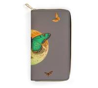 RKJVB Womens Wallet Multi-Pocket Long Wallet Sun And Moon Green Moth Leather Wallet for Women Ultra Slim Thin Wallet with Zipper Pocket for Shopping Work, style, 19.7x10.5cm