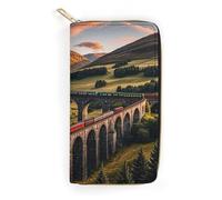 RKJVB Womens Wallet Multi-Pocket Long Wallet Sunset over Elevated Bridge Leather Wallet for Women Ultra Slim Thin Wallet with Zipper Pocket for Shopping Work, style, 19.7x10.5cm