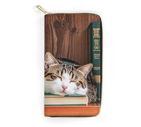 RKJVB Womens Wallet Multi-Pocket Long Wallet The Kitten Sleeps Leather Wallet for Women Ultra Slim Thin Wallet with Zipper Pocket for Shopping Work, style, 19.7x10.5cm