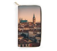 RKJVB Womens Wallet Multi-Pocket Long Wallet The Old Town at Sunset Leather Wallet for Women Ultra Slim Thin Wallet with Zipper Pocket for Shopping Work, style, 19.7x10.5cm