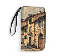RKJVB Womens Wallet Multi-Pocket Long Wallet Traditional Brick Houses Leather Wallet for Women Ultra Slim Thin Wallet with Zipper Pocket for Shopping Work, style, 19.7x10.5cm, Modern