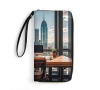 RKJVB Womens Wallet Multi-Pocket Long Wallet Urban Architecture Leather Wallet for Women Ultra Slim Thin Wallet with Zipper Pocket for Shopping Work, style, 19.7x10.5cm, Modern