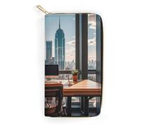 RKJVB Womens Wallet Multi-Pocket Long Wallet Urban Architecture Leather Wallet for Women Ultra Slim Thin Wallet with Zipper Pocket for Shopping Work, style, 19.7x10.5cm