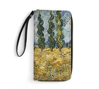 RKJVB Womens Wallet Multi-Pocket Long Wallet Wheat Fields And Cypress Trees Leather Wallet for Women Ultra Slim Thin Wallet with Zipper Pocket for Shopping Work, style, 19.7x10.5cm, Modern