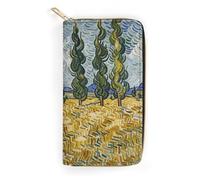 RKJVB Womens Wallet Multi-Pocket Long Wallet Wheat Fields And Cypress Trees Leather Wallet for Women Ultra Slim Thin Wallet with Zipper Pocket for Shopping Work, style, 19.7x10.5cm