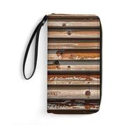 RKJVB Womens Wallet Multi-Pocket Long Wallet Wooden Board Arrangement Leather Wallet for Women Ultra Slim Thin Wallet with Zipper Pocket for Shopping Work, style, 19.7x10.5cm, Modern