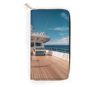 RKJVB Womens Wallet Multi-Pocket Long Wallet Wooden Deck Yacht Leather Wallet for Women Ultra Slim Thin Wallet with Zipper Pocket for Shopping Work, style, 19.7x10.5cm