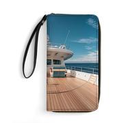 RKJVB Womens Wallet Multi-Pocket Long Wallet Wooden Deck Yacht Leather Wallet for Women Ultra Slim Thin Wallet with Zipper Pocket for Shopping Work, style, 19.7x10.5cm, Modern