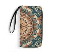 RKJVB Womens Wallet Multi-Pocket Long Wallet Wreath Mandala Flower Leather Wallet for Women Ultra Slim Thin Wallet with Zipper Pocket for Shopping Work, style, 19.7x10.5cm, Modern